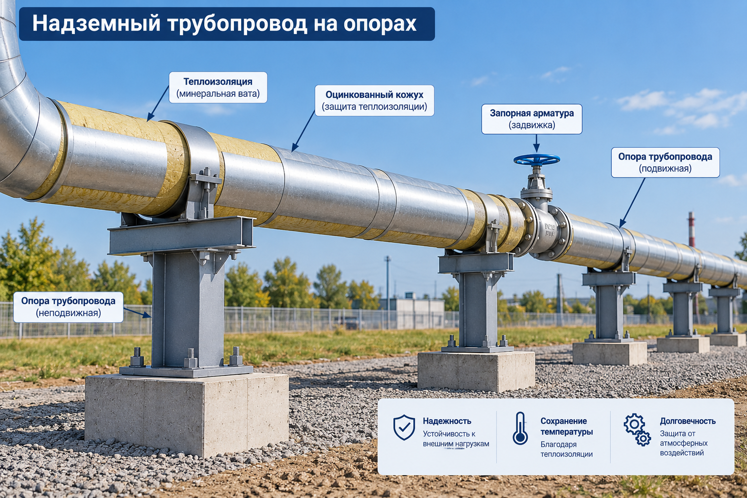 Надземный трубопровод на опорах